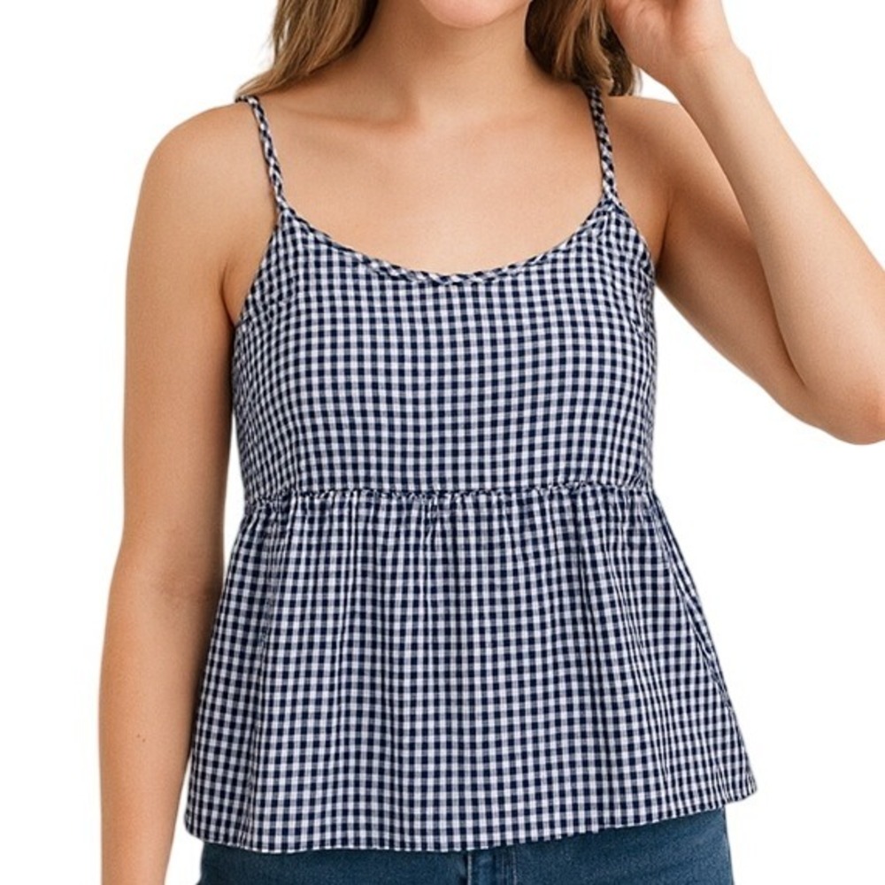 Old Navy Top Youth Girls Gingham‎ Spaghetti Straps Blue White Summer Picnic LG